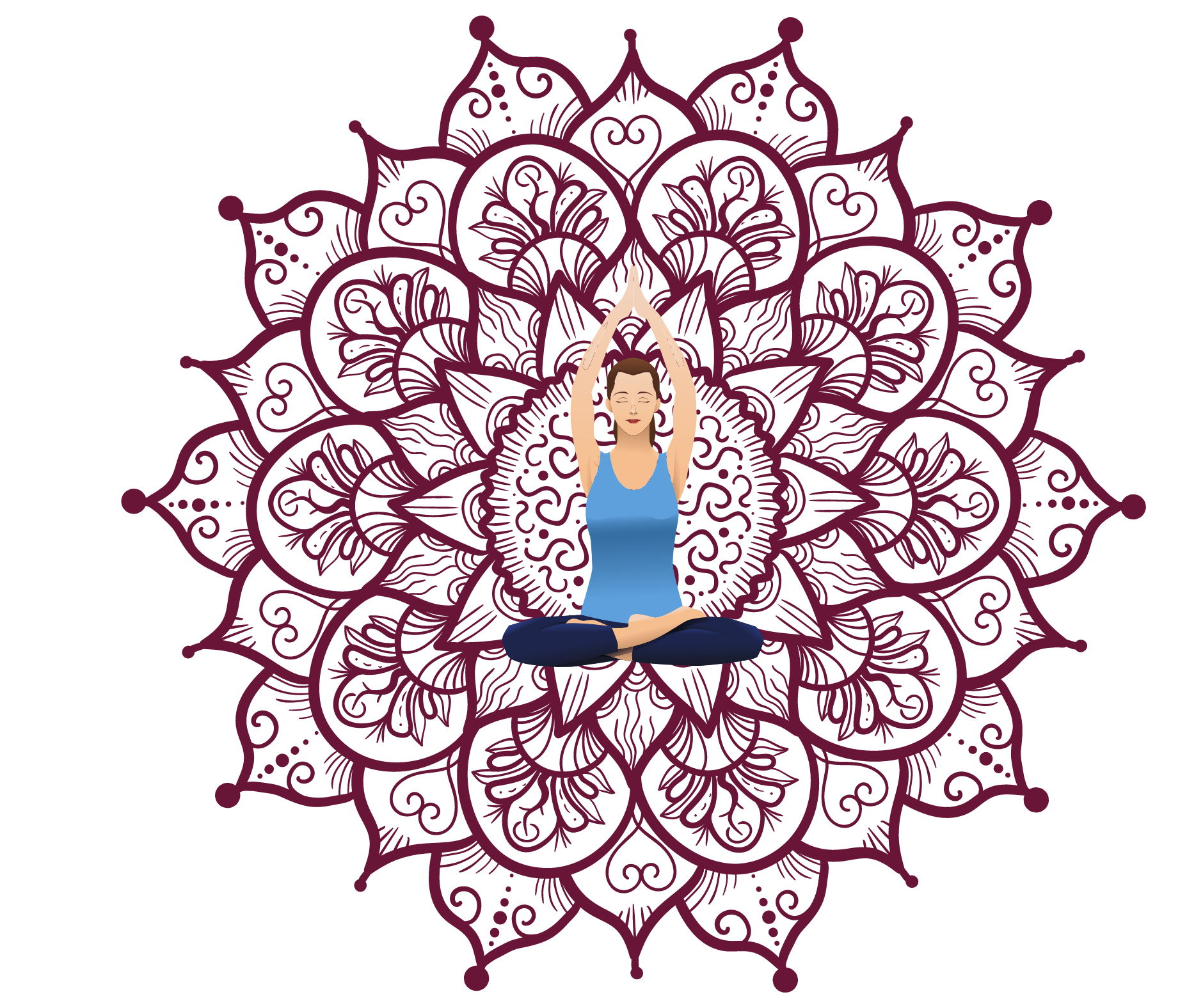 Mandala weiss weinrot + yogafrau